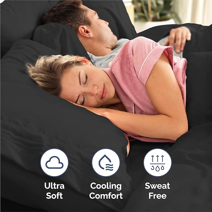 Split King Size 5 Piece Sheet Set - Comfy Breathable & Cooling Sheets - Hotel Luxury Bed Sheets for Women & Men - Deep Pockets, Easy-Fit, Soft and Wrinkle Free Sheets - Black Oeko-Tex Bed Sheet Set