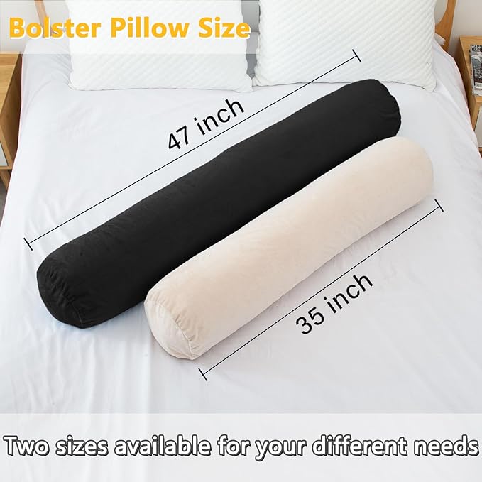 1 MIDDLE ONE Round Body Pillow for Adults, Long Bolster Pillow for Bed with Removable Velvet Cover, Decorative Tube Roll Cylinder Pillow, 35 x 7.87 Inch, Black