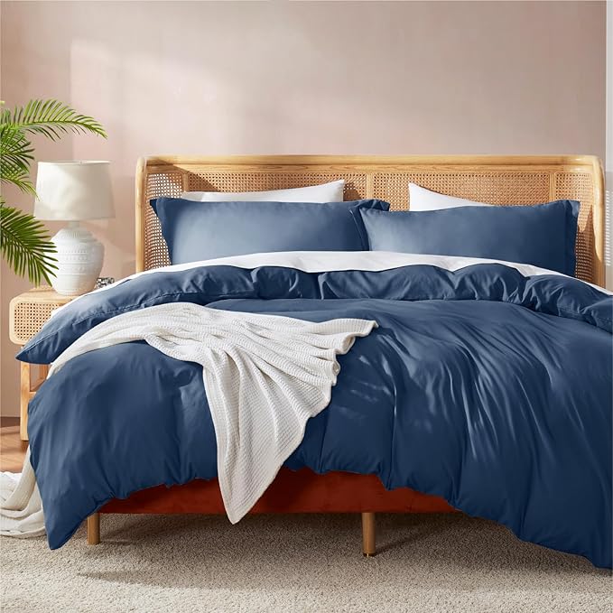 Nestl Full Duvet Cover Set with Comforter Insert - Navy Blue 4 Piece 80x90 Duvet Cover & 2 Pillow Shams with White Quilted Down Alternative Comforter, Ultra Soft, All Season