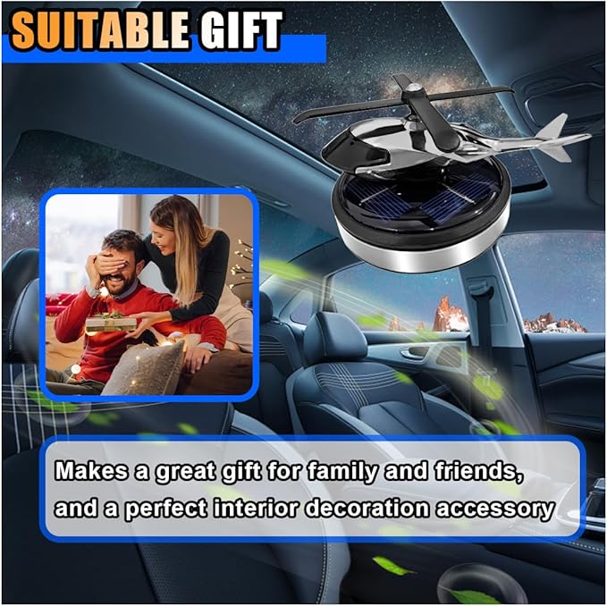KITUREK Helicopter Car Air Fresheners with Solar Rotating, Creative Car Perfume Decoration, Car Airplane Fragrance Diffuser for Car, Home, Office (Silver)