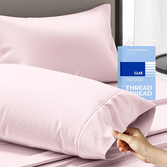 Thread Spread 100% Cotton Pillow Cases Queen Size Set of 2 - Luxury 400 Series Glee Collection Queen Pillow Cases (Blush), Soft Cooling Breathable Hotel Cotton Pillowcases, Fits Standard Pillows