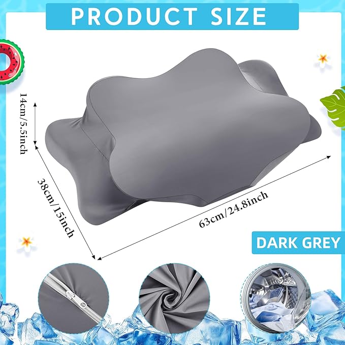 Hahafelt Cooling Cervical Neck Pillowcase Cover (Only Pillow Case) Ergonomic Pillowcase with Zipper Breathable Contour Pillow Cover for Side Back Stomach Sleepers(Dark Gray,Queen Size)