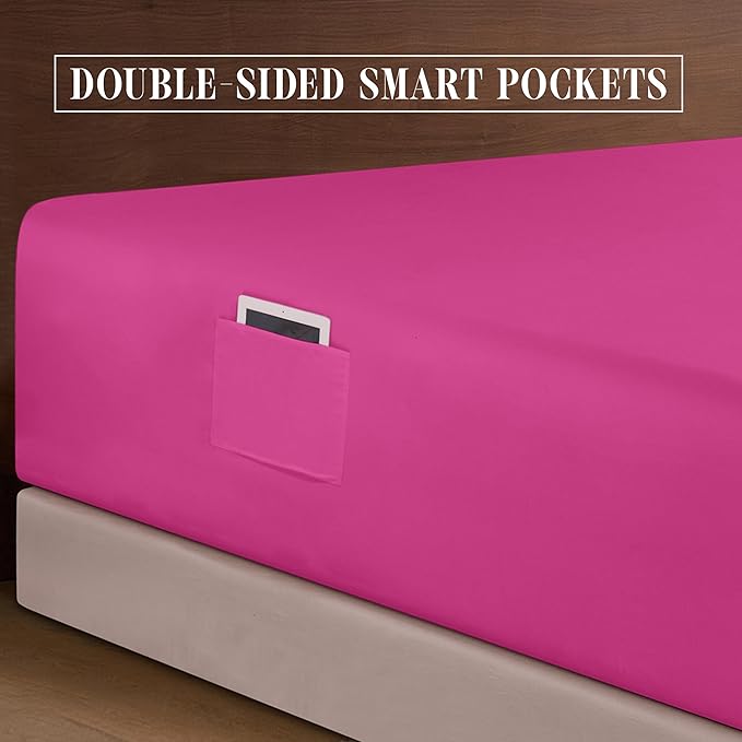 Elegant Comfort Luxury 1500 Premium Hotel Quality Microfiber 4-Piece Sheet Set - Soft, All Around Elastic 18-24 Inches Deep Fitted Sheet - Extra Deep Pocket Sheets, California King, Hot Pink