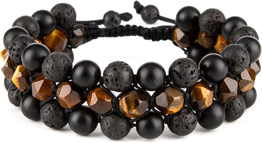 8mm Natural Lava Rock Stone Bracelets for Men, Healing Crystal Essential Oil Diffuser Beads Bracelet Chakra Yoga Energy Anxiety Gemstone Bracelet