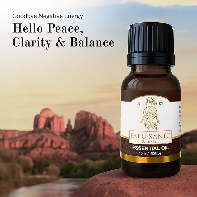 Palo Santo & Sage Smudge Essential Oil – White Sage & Palo Santo Blend for Cleansing, Grounding & Protection – Highly Concentrated Smokeless Energy Clearing for Diffusers, Rituals & Meditation (15ml)