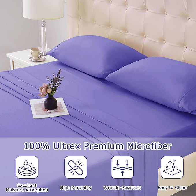 California King Size Bed Sheet Set - 4 Piece Soft Microfiber Sheets with Deep Pockets, Cooling Technology, and Wrinkle-Free Pillowcase. Hotel-Quality, Durable Bedding, Very Peri