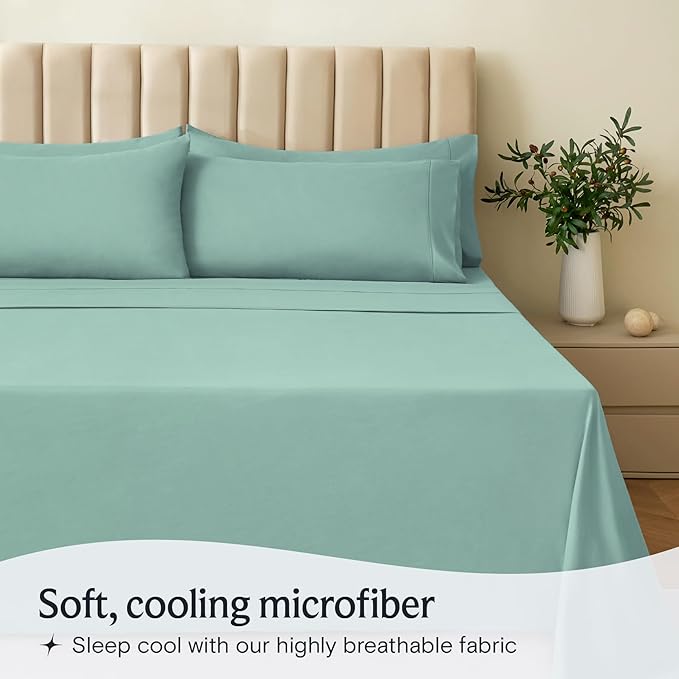 LuxClub 6 PC King Sheet Set, Breathable Luxury Bed Sheets, Deep Pockets 18" Wrinkle Free Cooling Bed Sheets Machine Washable Hotel Bedding Silky Soft - Light Teal King