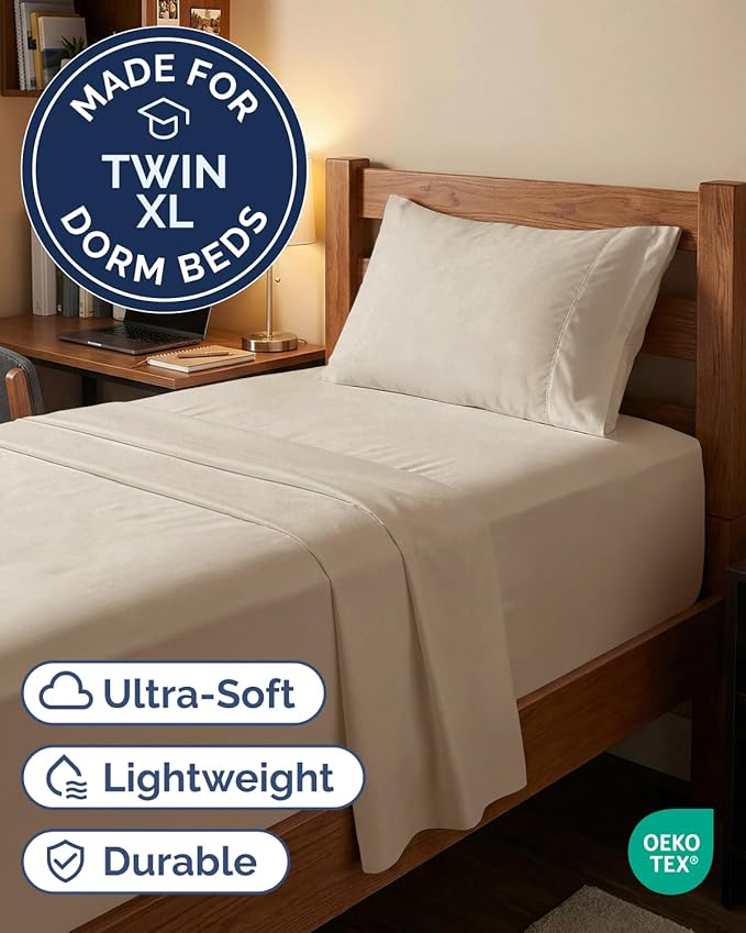 Extra Deep Twin XL Sheet Set - 3 Piece Breathable & Cooling Bed Sheets - Easily Fits 18 to 24 inch Mattress - Ultra Soft, Wrinkle & Fade Free w/ Extra Deep Pockets - Comfy Hotel Luxury Bedding - Cream