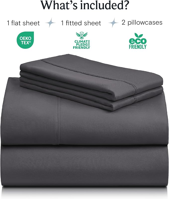 LuxClub 4 PC Full Size Sheet Set Sheets Deep Pockets 18" Wrinkle Free Cooling Sheets Machine Washable Hotel Bedding Silky Soft - Dark Grey Full