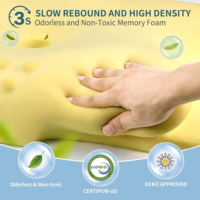 Ylekto Cervical Neck Pillow for Pain Relief, Ergonomic Pillow Side Sleeper Pillow for Sleeping, Contour Memory Foam Pillows with Cooling Pillowcase Orthopedic Bed Pillow for Back Stomach Sleepers