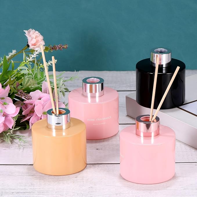 HARFINGTON Empty Glass Diffuser Bottle 140ml/4.7oz Refillable Fragrance Accessories Aromatherapy Jar Container for Replacement Reed Diffuser DIY Home Bathroom Blue with Gold Tone Cap