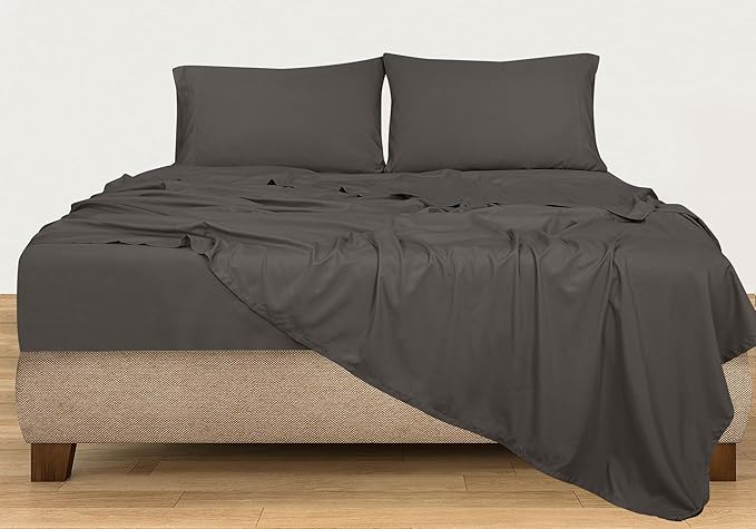 ROYALE LINENS 300 Thread Count 100% Long Staple Combed Cotton Sheet Set - 4 Piece King Bed Sheets - 1 Fitted, 1 Flat & 2 Pillow Cases - Soft Cool & Crisp Sheet Set (King, Grey)