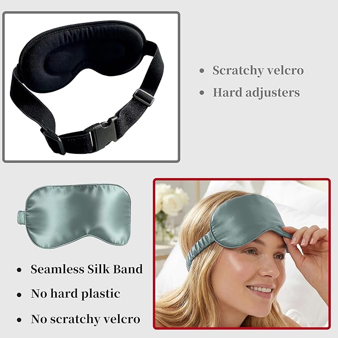 ZLYC 100% Mulberry Silk Sleep Mask Pressure-Free Eye Cover Soft Light Blocking Blindfold for Travel & Nap, Solid Haze Blue