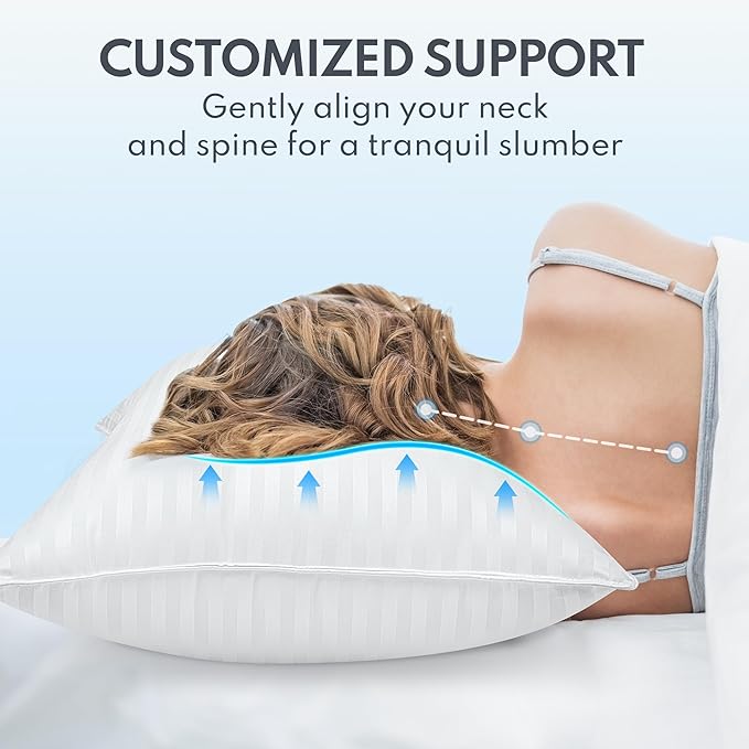 Queen Size Bed Pillows Set of 2 - Breathable Premium Down Alternative Sleeping Pillows for Side, Back, and Stomach Sleepers Fluffy Hotel Quality Soft Microfiber Fill Cooling Skin-Friendly