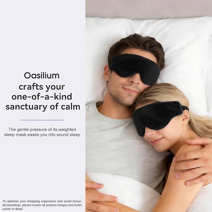 Lyocell Weighted Sleep Eye Mask for Women Men, 7oz or 5.3oz, Removable Washable Weighted Bag, Light Blocking Eye Cover, Soft Eye Shade for Travel Essentials, Office Naps, Gift,Black
