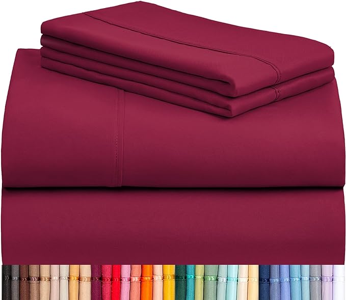 LuxClub 4 PC Full Sheet Set, Breathable Luxury Bed Sheets, Deep Pockets 18" Wrinkle Free Cooling Bed Sheets Machine Washable Hotel Bedding Silky Soft - Burgundy Full