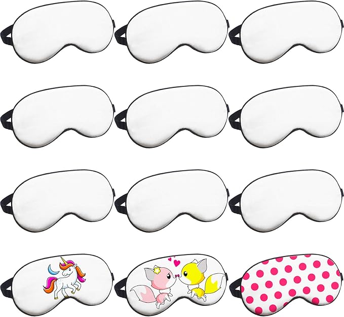 10 Pack White Sleep Mask Sublimation Blank Eye Mask Silk Blindfold Shade Cover with Adjustable Strap for DIY Sleepover Party Supplies Travel Nap Meditation Team Games