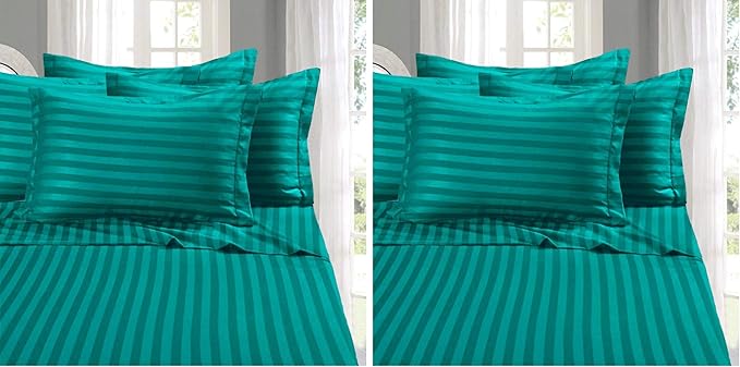 Elegant Comfort Softest and Coziest 4-Piece Sheet Set - 1500 Thread Count Egyptian Quality Luxurious Wrinkle Resistant 6-Piece Damask Stripe Bed Sheet Set, Twin XL, Turquoise (Pack of 2)