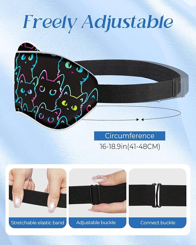 Miss Adola Sleep Mask for Kids - Cute Kawaii Cartoon Silk Sleeping Mask with Adjustable Strap Soft Smooth Light Eye Mask for Sleeping Silk Kids Eye Cover for Boys Girls Teens, Luminous Black Cats