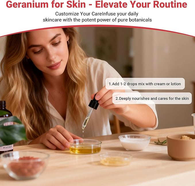 Geranium Essential Oil 4oz Pure and Natural Geranium Oil Essential Oil for Aroma Diffusers, Skin & Body Care, Massage, Bath, DIY Soap & Candle Making, 118ML