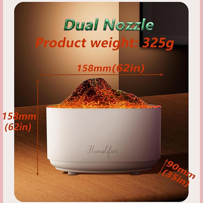 1.5L Essential Oil Diffuser,Air Diffuser with Premium Flame Lights Dual Nozzle Design, Auto Shut-Off USB Desk Humidifier, Ultra-Silent Humidifier for Bedroom, Office. (White)