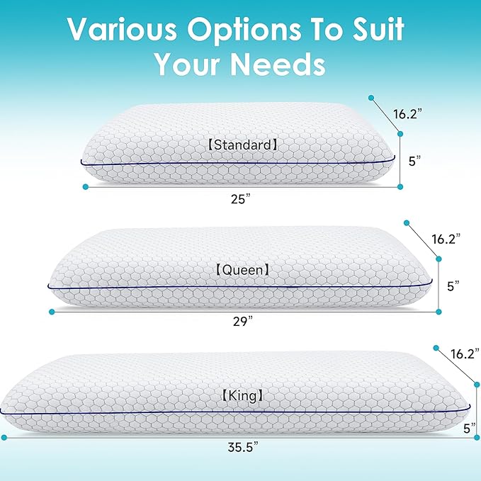 CushyOasis Memory Foam Pillows for Side, Back and Stomach Sleepers, Set of 2, Bed Pillow with Washable Cover and Breathable Mesh, Bed Pillow for Sleeping (Grey，King Size)