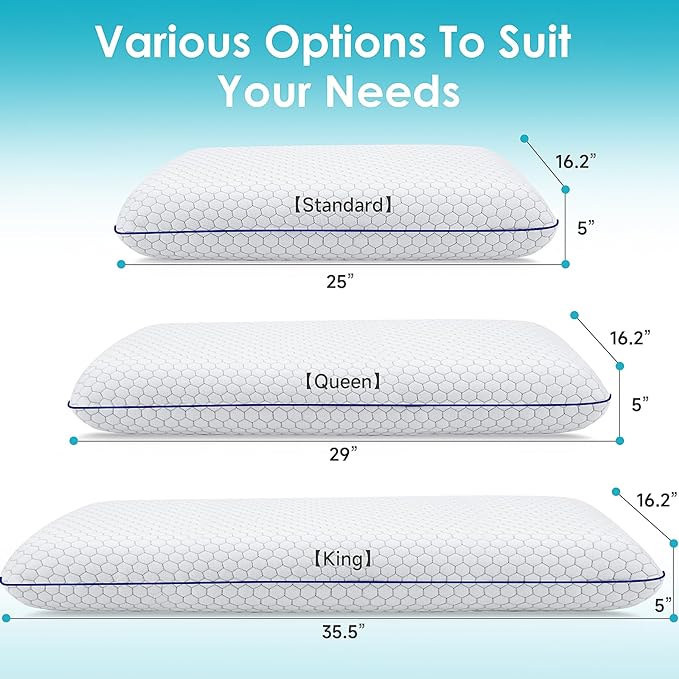 CushyOasis Memory Foam Pillows for Side, Back and Stomach Sleepers, Bed Pillow with Washable Cover and Breathable Mesh, Bed Pillow for Sleeping King Size (Grey)