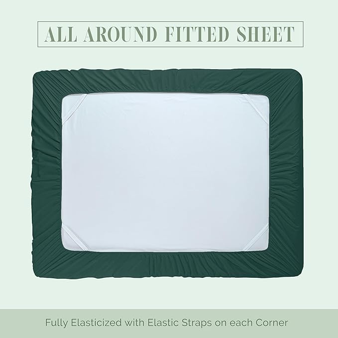 Elegant Comfort Luxury 1500 Premium Hotel Quality Microfiber 4-Piece Sheet Set - Soft, All Around Elastic 18-24 Inches Deep Fitted Sheet - Extra Deep Pocket Sheets, Queen, Hunter Green