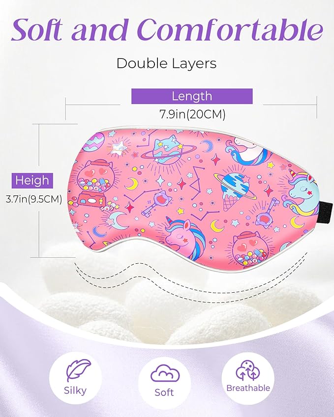 Miss Adola Sleep Mask for Kids - Cute Kawaii Cartoon Silk Sleeping Mask with Adjustable Strap Soft Smooth Light Eye Mask for Sleeping Silk Kids Eye Cover for Boys Girls Teens, Ice Cream Planet