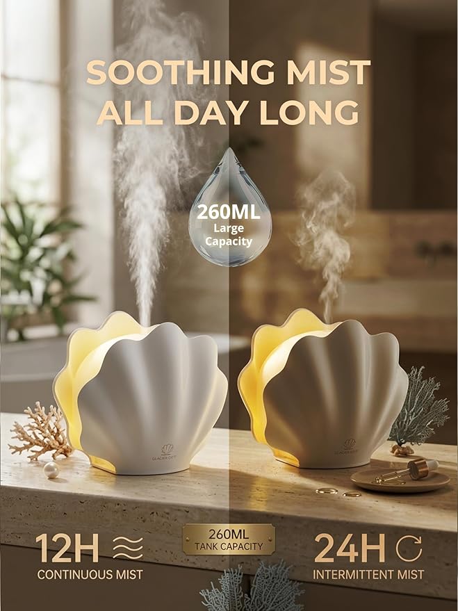 Essential Oil Diffuser 260ML, Shell Aroma Diffuser with Remote Control, 7 Colors LED Night Light for Bedroom Home Relaxation, Valentines Day Gifts