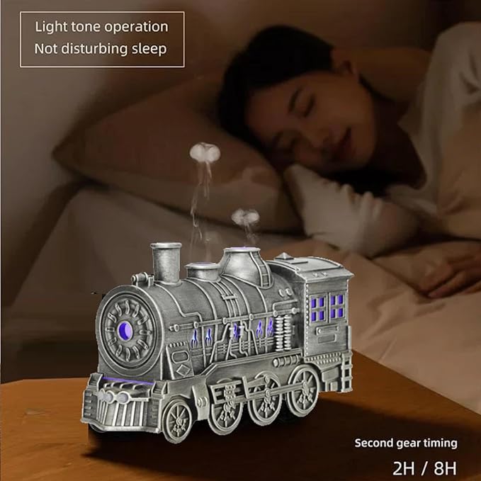 Retro Train Essential Oil Diffuser Humidifier 300ML - Steam Engine Cool Mist Humidifier with Dual Mist Modes & Auto Shut-Off, Quiet Aromatherapy Diffuser with Night Light for Home Office Decor