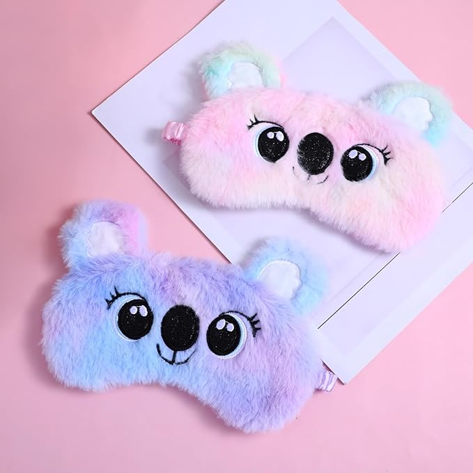 2 Pcs Plush Eye Mask Soft Sleeping Blindfold Eye Cover Comfortable Cute Animal Sleeping Mask Satin Nap Night Eyeshade Cover for Women Men Gift (Colorful, Koala Style)