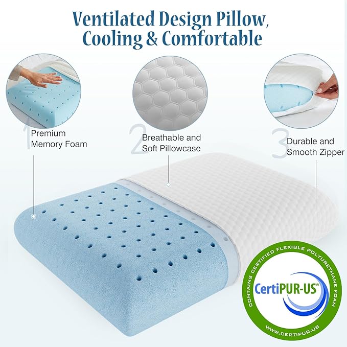 OLIXIS Memory Foam Pillows for Sleeping 5 Pack Queen Size Bed Pillows for Adults with Removable Washable Cover Breathable Mesh Gel Cooling Technology Firm Support for Back and Side Sleepers Pure White