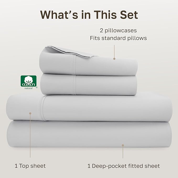 California Design Den Soft Cotton Full Size Bed Sheets Set, 400 Thread Count Good Housekeeping Award Winner, Silky Smooth Sateen with Deep Pockets, Breathable and Durable Full Bedding Set - Silver