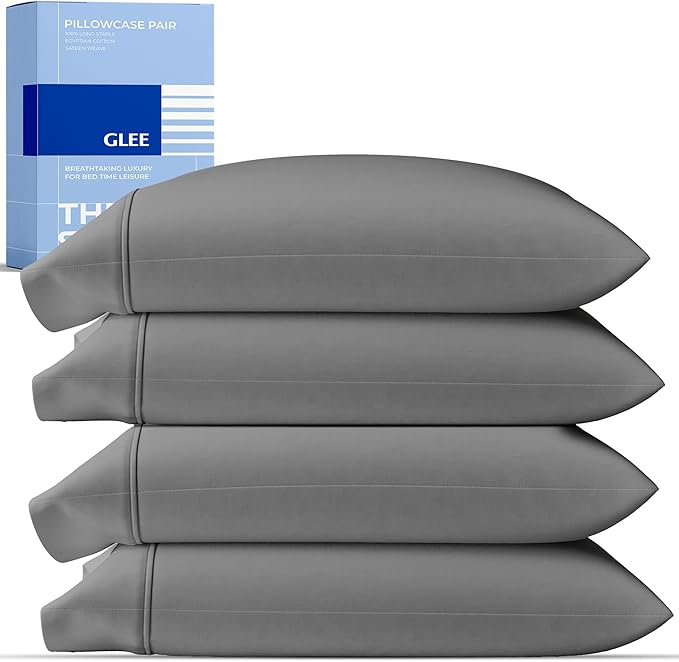 Thread Spread 100% Cotton Pillow Cases Queen Size Set of 4 - Luxury 400 Series Glee Collection Queen Pillow Cases (Pack of 2, Dark Grey), Soft Cooling Hotel Cotton Pillowcases, Fits Standard Pillows