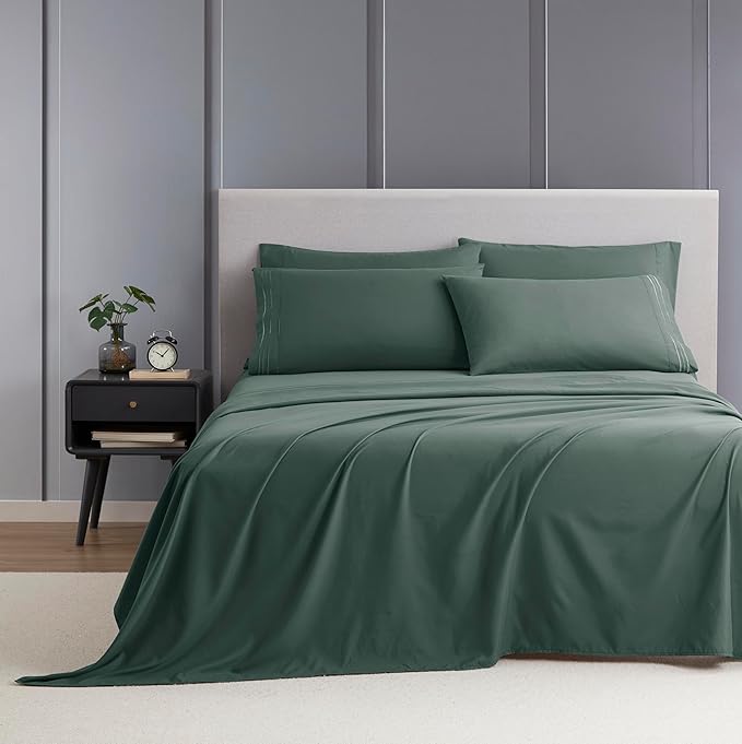 Clara Clark King Sheets - Hotel Luxury 6 Piece Bed Sheets for King Size Bed - Soft Bedding Sheets & Pillowcases, Fits Mattress up to 16 inch deep. King, Forest Green