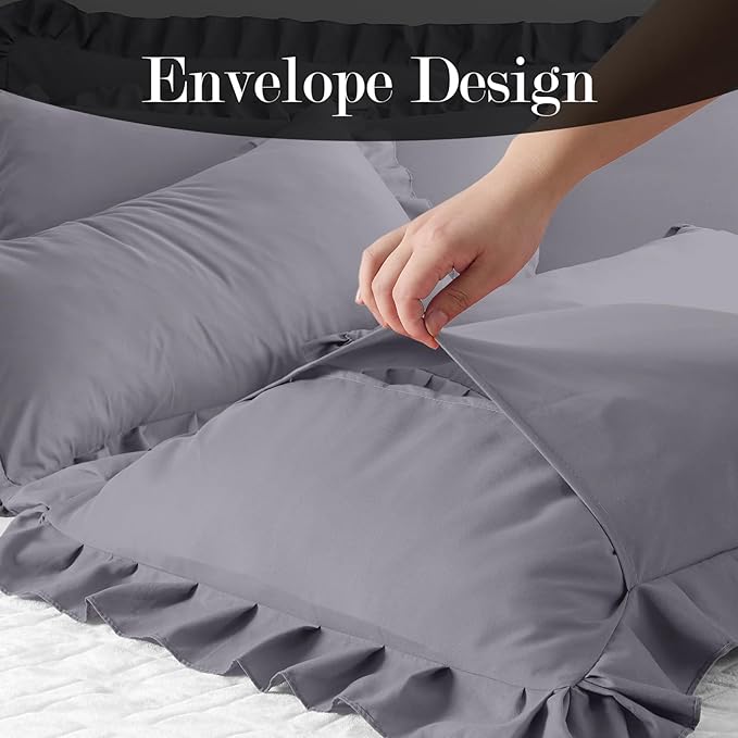 Ruffle Pillow Cases Standard Size Set of 2 –Soft Wrinkle Resistant Brushed Microfiber Ruffled Pillowcases –Envelope Pillow Shams Cover Festive Gift for Hotels,Rooms 20x26 Inch (Silver Gray)