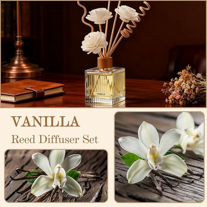 Lemon Reed Diffuser - 6.7 oz Glass Bottle with 4 Rattan Sticks, 3 Dried Flowers | Adjustable, Long-Lasting Scent for Home, Bedroom, Living Room, Office, Bathroom | Aromatherapy Gift