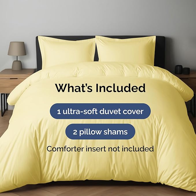 Duvet Cover Cal King Size Set - Extra Soft Cal King Duvet Cover 104" x 98" with 2 Pillow Shams - Hotel Luxury, Easy Care & Fade Free with Zipper Closures and Ties - Comfy, Cozy & Breathable (Yellow)