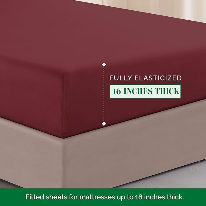 Elegant Comfort Luxurious 1500 Premium Hotel Quality Microfiber Three Line Embroidered Softest 4-Piece Bed Sheet Set, Wrinkle and Fade Resistant, King, Burgundy