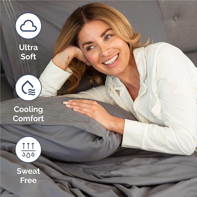 Full Size 4 Piece Sheet Set - Comfy Breathable & Cooling Sheets - Hotel Luxury Bed Sheets for Women & Men - Deep Pockets, Easy-Fit, Extra Soft & Wrinkle Free Sheets - Dark Grey Oeko-Tex Bed Sheet Set