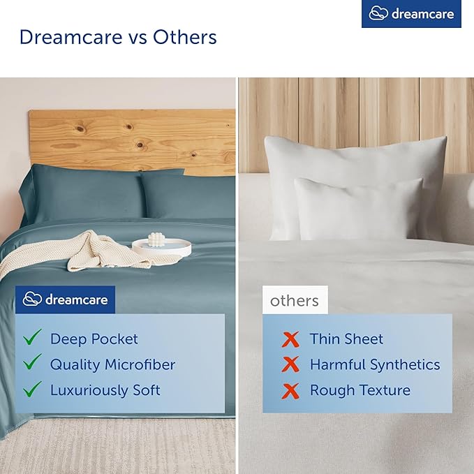 DREAMCARE King Size Sheets Set - 6 pcs Breathable Cooling Bed Sheets - up to 21" Extra Deep Pocket King Sheet Set with Side Pockets - Extra Soft 100% Brushed Hypoallergenic Hotel Luxury Bedding M-Blue