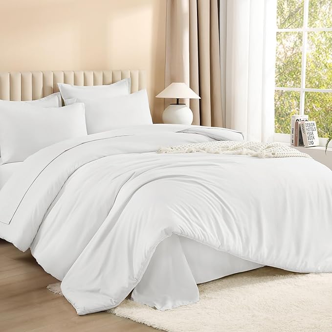 Litanika Comforter King Size Set White - 7 Pieces Bed in a Bag King Bedding Comforter Sets, Plain Lightweight Bed Set with Comforter, Sheets, Pillowcases & Shams