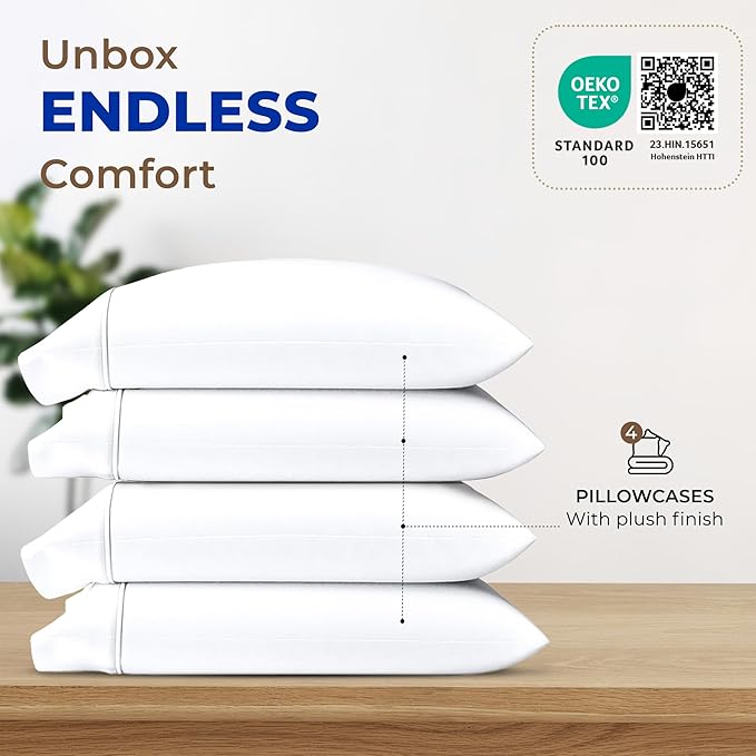 Thread Spread 100% Egyptian Cotton Pillow Cases Queen Size Set of 4 - Luxury 1000 Series Paradise Collection Queen Pillow Cases (Pack of 2, White), Soft Cooling Hotel Egyptian Cotton Pillowcases
