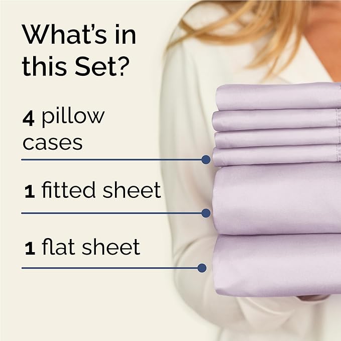 Full 6 Piece Sheet Set - Comfy, Breathable & Cooling - Soft Hotel Luxury Bedding for Women, Men, Kids, Teens and Children - 1 Flat & 1 Fitted Sheet & 4 Pillowcases with Deep Pockets - Light Lavender