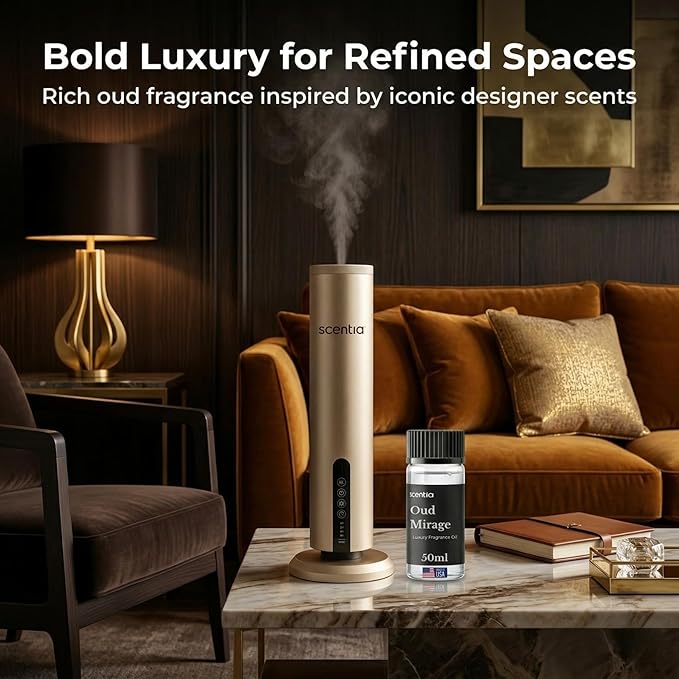 Scentia Oud Mirage Luxury Oud Fragrance Oil for Diffusers – Spicy Woody Home Scent with Cardamom, Sandalwood, Patchouli & Tonka – Aromatherapy Oil for Cold Air, HVAC – 50 ml (1.69 fl oz)