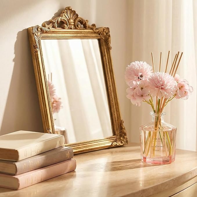 COCORRÍNA Reed Diffuser - Sandalwood Rose 8.5 Fl.oz Flower Reed Diffuser Set with 8 Sticks, Home Fragrance Reed Diffuser for Home Bedroom Office Bathroom Shelf Decor (Master Collection)