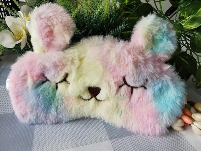 Cute Animal Sleeping Mask Soft Plush Blindfold Cute Rabbit Panda Koala Eye Cover Eyeshade for Kids Teens Girls Women (Rabbit)