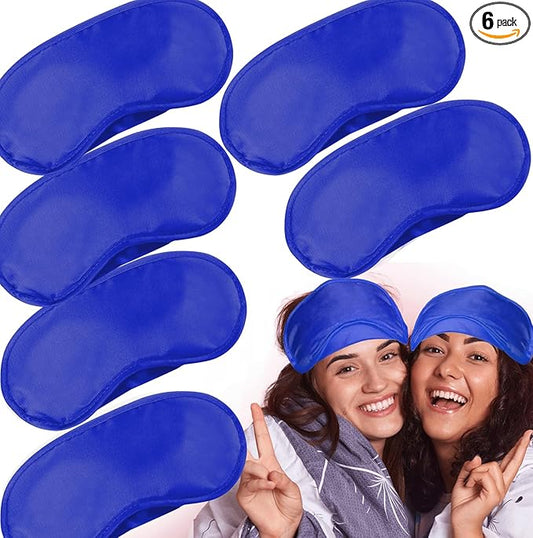 6 Pack Blindfold Eye Mask Cover Sleep Mask for Party Games Travel Sleep Team Build Party Supply with Adjustable Strap for Women Men Kids, Blue