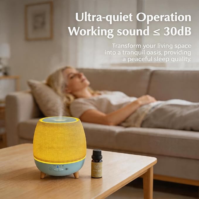 Essential Oil Diffuser 200ml with Fabric Cover and Night Lamp | Ultrasonic Aroma Diffuser | Humidifier w Lights | Room Decor | Small Humidifier for Bedroom,Quiet Diffuser for Hotel spa